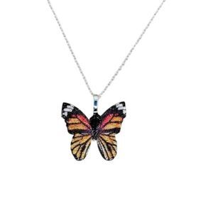 Black, Yellow, Orange Sterling Silver Butterfly Necklace #7050